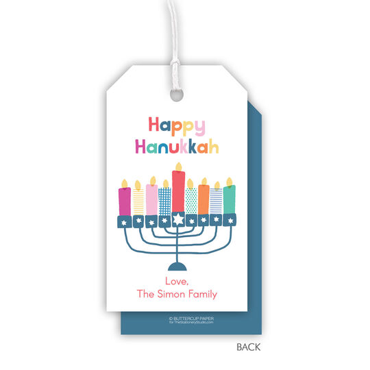 Colorful Happy Hanukkah Hanging Gift Tags